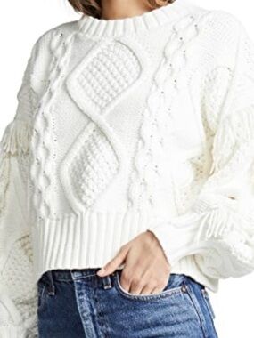 Line and Dot Women's White CrewNeck CableKnit Sweater Sweatshirt Size XS